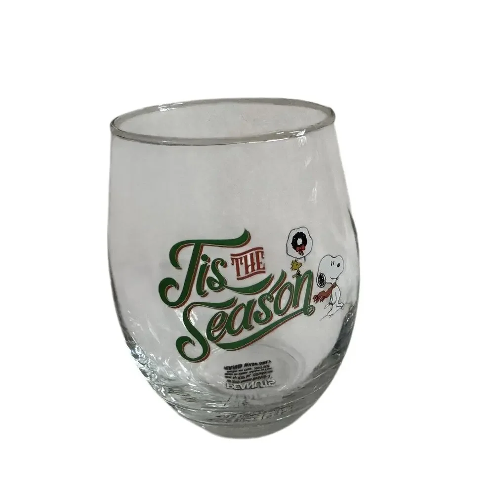 Peanuts‎ Snoopy Christmas Holiday Tis The Season Stemless Wine Glass Woodstock